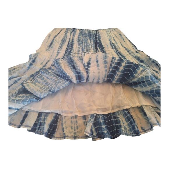 Lafayette 148 Silk Blend Skirt Tie dye lined knee length size 4 blue tulip flare - Picture 4 of 11